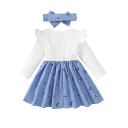 Robes d'enfant pour fille à manches longues avec un nœud et un imprimé de fleurs et un col rond avec un bandeau pour les tout-petits pour les célébrations et un usage quotidien 6