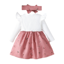 Robes d'enfant pour fille à manches longues avec un nœud et un imprimé de fleurs et un col rond avec un bandeau pour les tout-petits pour les célébrations et un usage quotidien 4