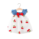 Robes d'été pour filles avec motif de cerises brodé et nœud, jupe en tulle et manches courtes pour les tout-petits pour l'été et les célébrations 1