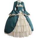 Robes de bal médiévales gothiques pour femmes avec taille cintrée et nœuds, à manches longues et jupe superposée pour événements costumés et séances photo 2