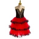 Robes de ballet pour femmes avec jupe en dentelle à plusieurs niveaux, broderie dorée sur le corsage et bretelles fines, costume de caractère pour ballet classique 3