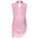 Robes de danse pour filles sans manches avec strass et col montant, coupe asymétrique, polyester nylon élasthanne, pour le patinage 3