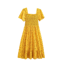 Robes longues à fleurs avec corsage froncé et ourlet volanté Robes d'été romantiques à manches courtes et décolleté carré 2