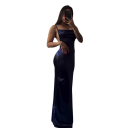 Robes longues en satin avec fente profonde Bord froncé Décolleté droit Coupe en satin tombante Dos ouvert Robes de soirée élégantes 2