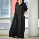 Robes maxi pour femmes avec capuche et manches longues Coupe tunique ample avec décolleté en V Poches latérales 100 % coton Robes 6