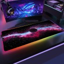 Robuste Gaming-Maus- und Tastaturunterlage mit LED-Beleuchtung 350 x 900 x 4 mm Weltraumnebel schwarz rosa blau für PC-Gaming 2