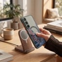 Robustet magnetisk cover til Samsung Galaxy A56 Japansk gade i regnen Trådløs opladning Sort ramme og orange knapper Mobilcover 2
