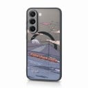 Robustt magnetisk cover til Samsung Galaxy A15 5G Orange tog ved vandet under bjergene Trådløs opladning Sort ramme og orange knapper 1