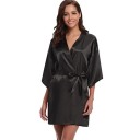 Rochie de baie din imitație de mătase Rochie elegantă ușoară cu legare în talie cu șnur Poliester delicat pentru purtare confortabilă acasă și relaxare 6