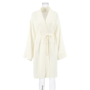 Rochie de baie pentru femei culoare bej Halat moale din bumbac Legare în jurul taliei Halat confortabil de casă din bumbac respirabil Halat elegant 3