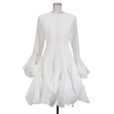 Rochie de cocktail cu o fusta bogata in mai multe straturi Maneci cu volane Croiala eleganta Maneci lungi Inchidere cu nasturi Model social de lux 4