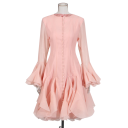 Rochie de cocktail cu o fusta bogata in mai multe straturi Maneci cu volane Croiala eleganta Maneci lungi Inchidere cu nasturi Model social de lux 6