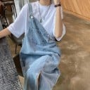 Rochie de damă din denim cu salopetă Se potrivește lejer Design supradimensionat Lungime midi Buzunar elegant în față Purtare confortabilă 3