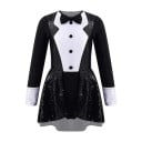 Rochie de dans pentru fete în stil frac cu paiete și papion Costum cu mâneci lungi din poliester pentru jazz, step și spectacole pe scenă 1