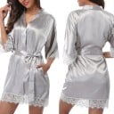 Rochie de noapte cu dantelă Rochie elegantă și ușoară cu legare în talie Material subțire și aerisit pentru confortul de acasă și relaxarea de seară 7