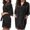 Rochie de noapte cu dantelă Rochie elegantă și ușoară cu legare în talie Material subțire și aerisit pentru confortul de acasă și relaxarea de seară 5