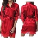 Rochie de noapte cu dantelă Rochie elegantă și ușoară cu legare în talie Material subțire și aerisit pentru confortul de acasă și relaxarea de seară 6