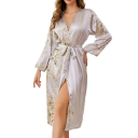 Rochie de noapte cu model floral Rochie elegantă ușoară cu legare în talie dintr-un poliester fin pentru confortul acasă, relaxare și purtare zilnică 7