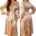 Rochie de noapte pentru femei cu model floral Rochie ușoară din poliester și mătase artificială Legare în jurul taliei Rochie elegantă de casă pentru femei 8