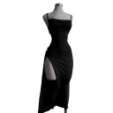 Rochie de seara cu bretele inguste Rochie eleganta minimalista cu crapatura inalta La spate siret Croiala bodycon 2