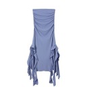 Rochie de seară lungă fără bretele, cu tiv asimetric cu volane și fante înalte Rochie formală elegantă, moale 6