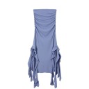 Rochie de seară lungă fără bretele, cu tiv asimetric cu volane și fante înalte Rochie formală elegantă, moale 4