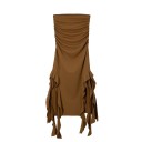 Rochie de seară lungă fără bretele, cu tiv asimetric cu volane și fante înalte Rochie formală elegantă, moale 6