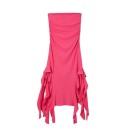 Rochie de seară lungă fără bretele, cu tiv asimetric cu volane și fante înalte Rochie formală elegantă, moale 9