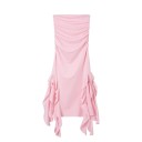 Rochie de seară lungă fără bretele, cu tiv asimetric cu volane și fante înalte Rochie formală elegantă, moale 5