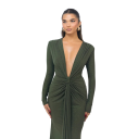 Rochie formala lunga stralucitoare cu decolteu in V adanc Rochie eleganta cu volane Rochie de seara de toamna cu maneci lungi 8