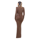 Rochie formala lunga stralucitoare cu decolteu in V adanc Rochie eleganta cu volane Rochie de seara de toamna cu maneci lungi 3