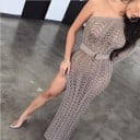 Rochie lungă de damă din material ajurat cu un umăr Asimetrie cu o mânecă lungă Fanta înaltă Poliester Pentru plajă și petreceri 3