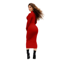 Rochie lungă, mulata, cu guler rochie Rochie elastică elegantă cu mâneci lungi Design bodycon pentru seară și ocazii sociale 3