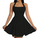 Rochie mini de dama cu decolteu patrat Rochie scurta cu fusta larga si bretele in spatele gatului Rochie eleganta de petrecere pentru vara 3