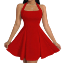 Rochie mini de dama cu decolteu patrat Rochie scurta cu fusta larga si bretele in spatele gatului Rochie eleganta de petrecere pentru vara 5