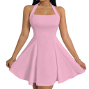 Rochie mini de dama cu decolteu patrat Rochie scurta cu fusta larga si bretele in spatele gatului Rochie eleganta de petrecere pentru vara 7