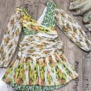 Rochie mini pentru femei cu volane și decolteu adânc Croi asimetric cu top încrucișat Decupaj la talie Mâneci lungi, bufante Imprimeu floral 6