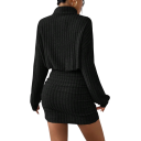 Rochie mini tricotată cu guler rochie Rochie pulover cu mâneci lungi cu coaste Rochie elegantă împletită din tricot pentru toamnă 7
