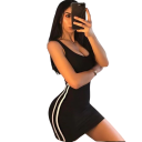 Rochie scurtă subțire, cu dungi albe, stil sportiv casual, slim fit Material elastic, rochie mini de vară pentru petrecerea timpului liber 3