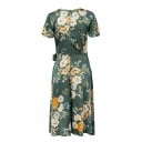 Rochie verde închis pentru femei cu imprimeu floral Decolteu în V Mâneci scurte și lejere Legare pe lateral Fustă asimetrică Poliester 3