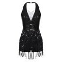 Rochii de dans pentru femei cu paiete și franjuri, aspect de vestă cu guler, croi halter la gât, poliester elastan, pentru latino 3