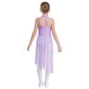 Rochii de dans pentru fete cu fustă asimetrică, aplicație florală 3D și guler cu strasuri, rochii elastice din nylon pentru dans liric 8