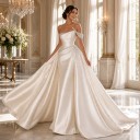 Rochii de mireasă elegante pentru femei cu un umăr, cu perle și corset plisat, cu trenă lungă albă pentru ceremonie 4
