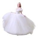 Rochii de seară lungi pentru femei cu umerii descoperiți și volane, cu șnur la spate și fustă stratificată în stil prințesă 2