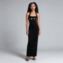 Rochii elegante lungi pentru femei fără mâneci cu tiv ondulat la decolteu și decupaje pe piept cu croială ajustată 11