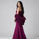 Rochii lungi de seară fără bretele cu decolteu în formă de inimă și corset cu volan pe talie în stil sirenă mov 7