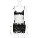 Rochii mini transparente pentru femei, ajustate, cu bretele subțiri, broderie florală și decolteu în V cu dantelă 12