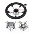 Roda de leme em aço inoxidável com espuma preta e bola rotativa diâmetro 280 mm furo 17 a 19 mm inclinação 28 graus para barco iate e lancha 3