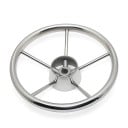 Roda de leme em aço inoxidável de cinco raios diâmetro 285 mm profundidade 80 mm furo 17 a 19 mm polido prateado para barco iate e barco a motor 2