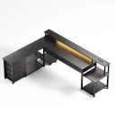 Rohový počítačový stůl ve tvaru L se šuplíky LED osvětlení 3 zásuvky 230 V a 2 USB porty 200 x 146 x 78 cm police a skříňka do pracovny 2